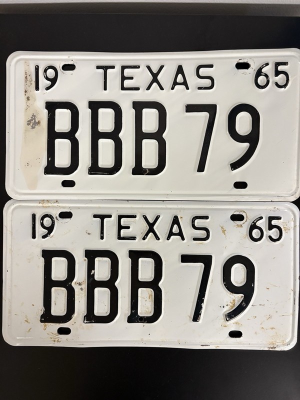 1965 Texas vintage Original License Plate Set Pair