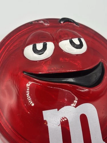 Vintage M&M’s Red Character Glass Candy Jar Embossed “Red!” Clear Container