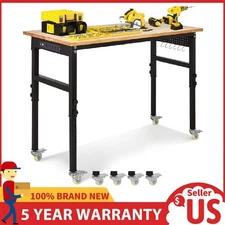 48" Adjustable Workbench w/Wheels & Power Outlets, 2000Lbs Work Table for Garage
