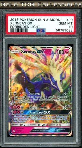 PSA 10 ⭐️ Pokemon Xerneas GX 90 Forbidden Light 2018 Sun Moon Graded Card