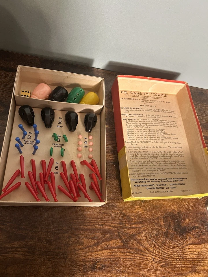 RARO - The Game of Cootie de W. H. Schaper MFG. Co. Completo Bonito Vintage 1949 Foto 2 de 2