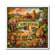 Cameroon Travel Collage Magnet | Cameroon Map Flag Souvenir