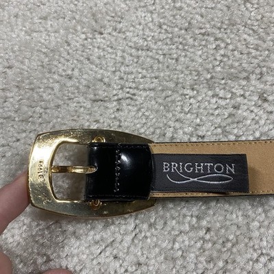 Vintage Brighton Black Leather Belt Womens M Gold Buckle  display picture 2