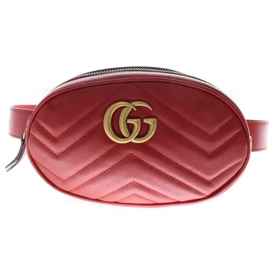 Gucci GG Marmont sac ceinture cuir matelassé taille rouge or quincaillerie corps occasion d285
