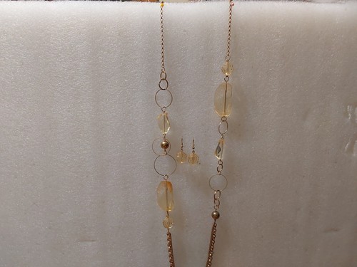 Paparazzi Long Necklace Dangle Earrings Gold Tone Gems Chain Jewelry 21'' - Picture 5 of 6