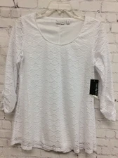 Kim Rogers Womens Lined White Lulylace Tulip Sleeve Round Neck Lace Top S NWT