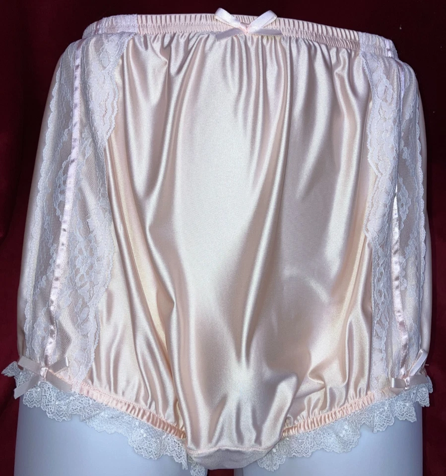 Nuevo en Paquete L Can-Can Granny Panty Nylon Sedoso Satinado Encaje Lazo Calzoncillo Estilo Sissy Vintage Foto 2 de 4