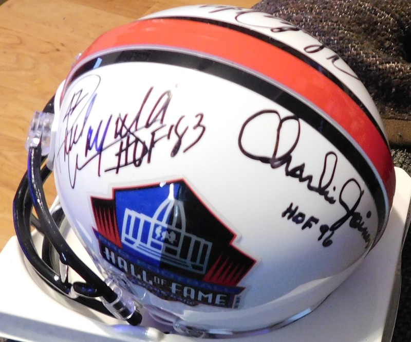 4 HOF WR's signed mini helmet w/ 3 COA's - Warfield, Taylor, Lofton & Joiner