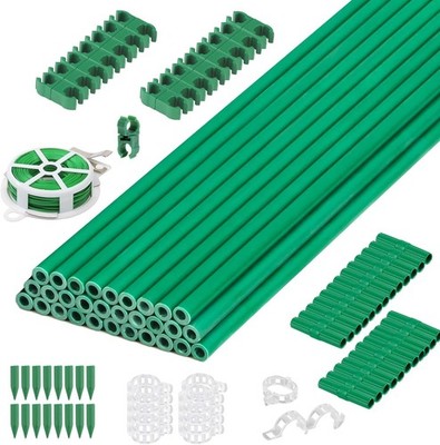 94PCS Garden Stakes Set W/ 30 Sets Fiberglass Plant Stakes Sticks Supports &