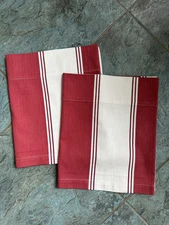 POTTERY BARN CADIZ STRIPE CAFE CURTAIN 13”x44” (2 Panels) RED POLE POCKET Set