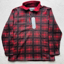 Mack Russo Pullover Mens Large Red Black Plaid Quarter Zip Fleece Outdoors New