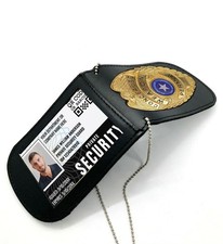 Premium Leather Concealed Carry Badge Neck Chain Officer Tactical Shield Holder