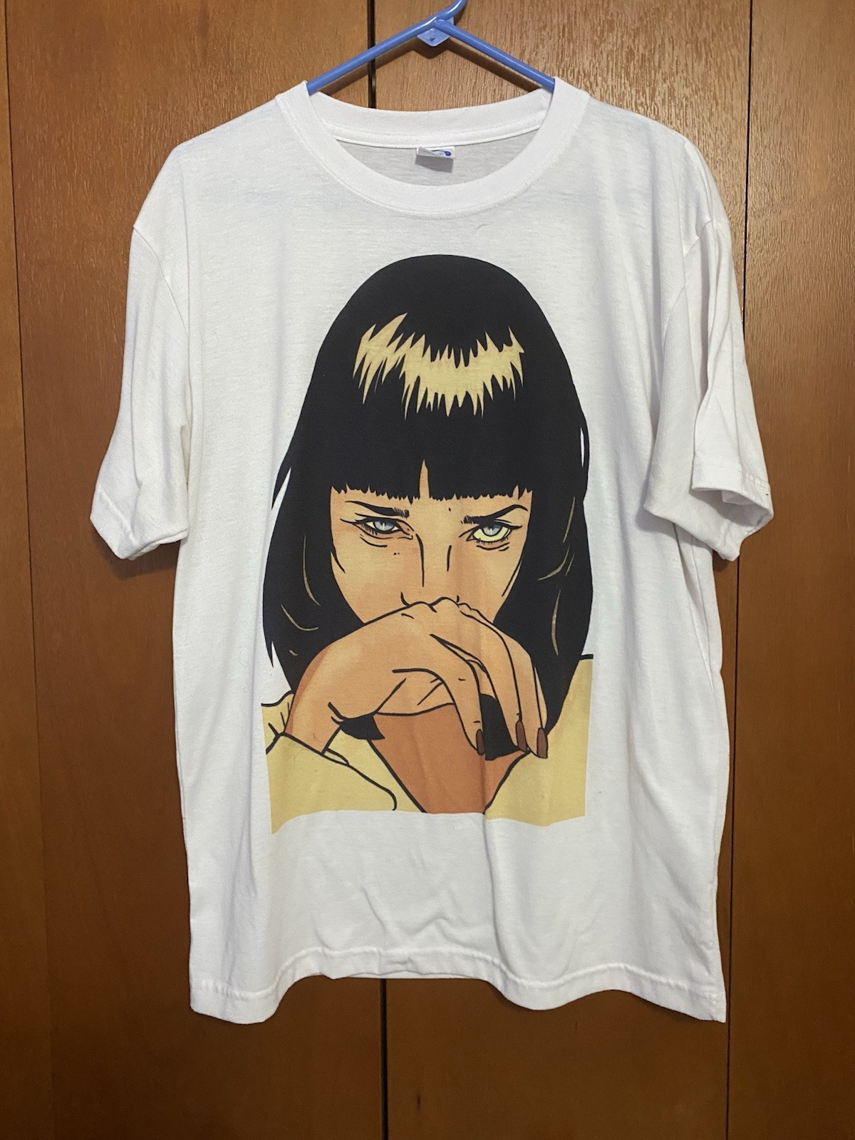 Vapor Men's T-Shirt LG White Short Sleeve Pulp Fiction Movie Uma Thurman