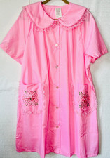 NOS 60'S VTG PINK FLORAL EMBROIDERED LACE BUTTON HOUSE COAT ROBE MUMU 42 L/XL