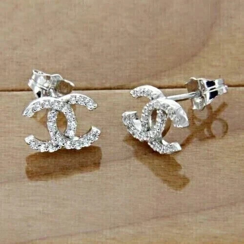Stud Earrings 2Ct Round Cut Lab Created Diamond 14K Sterling Silver-image