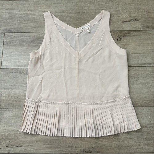 Rebecca Taylor Größe 4 Rouge V-Ausschnitt plissierter Saum Seide Bluse Tanktop ärmellos - Bild 1 von 5