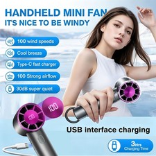 Handheld Portable Mini Turbo Fan w Ice Cooler Rechargeable Travel Outdoor Sport
