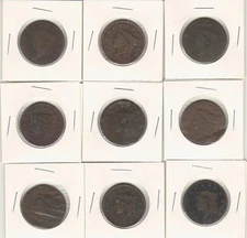 Lof of 9 Large Cents - Dateless Cull - Free Shipping