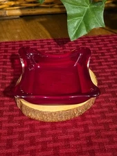 Ruby Red MCM Wavy Edge Red Art Glass Ashtray Trinket Dish