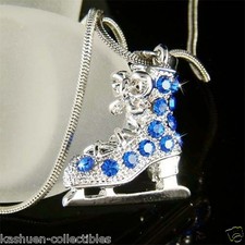 3D Blue Ice figure Skate made with Swarovski Crystal Skating Shoes Necklace Cute