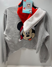 DISNEY MICKEY MOUSE Christmas Womens Sweatshirt  Santa Hat-Size L-NWT