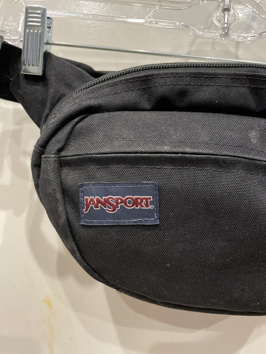 VTG Jansport Black Fanny Pack Belt Bag Cross 2 Pocket