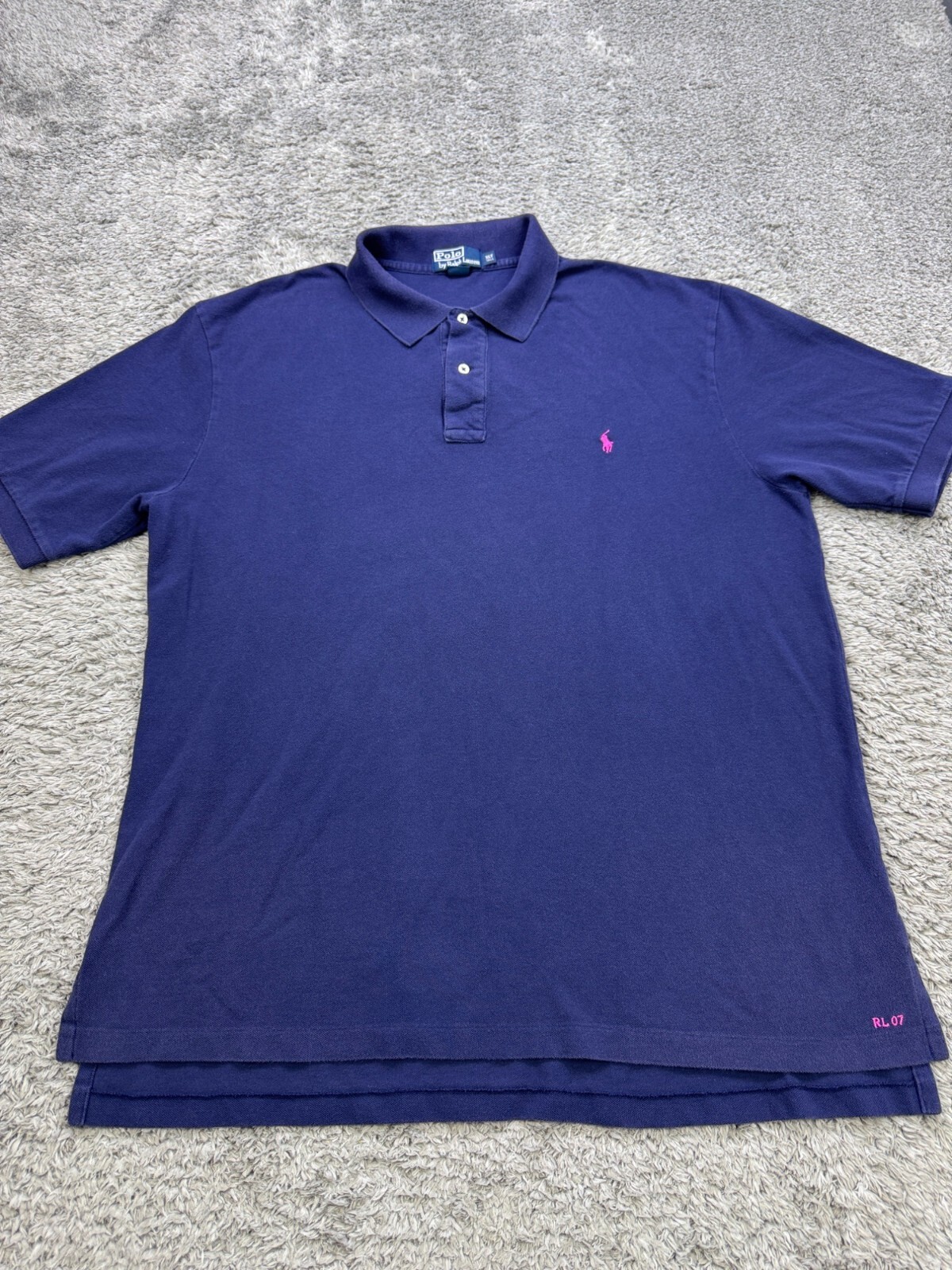 Polo Ralph Lauren camicia uomo XLT alta blu navy manica corta rosa pony golf vintage