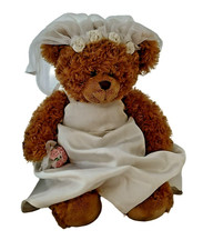 Davids Bridal Plush Bride Bear Stuffed Toy Wedding Dress Bouquet Veil Brown