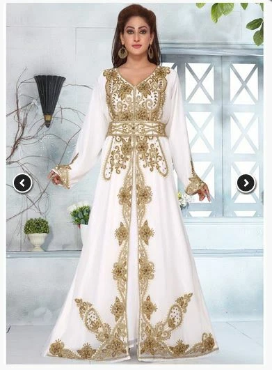 Royal Moroccan Off White Kaftan Zari Work Wedding Gown Islamic