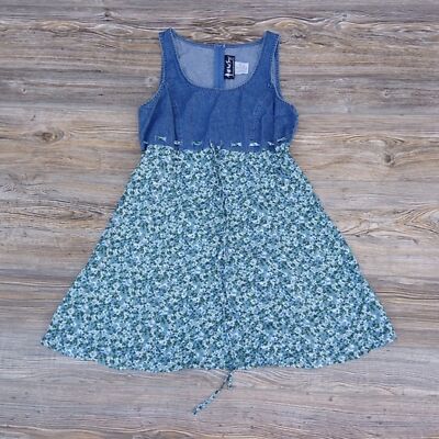 Vintage Denim Jean Floral Flowy Woven Tie Dress | eBay