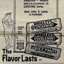 1920 Wrigley's Chewing Gum Advertisement Candy Ephemera 10 x 5.5"