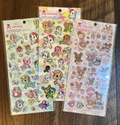 Tokidoki Sticker Sheets Donutella & Unicorno 4'' by 9'' Set of 3 BRAND NEW