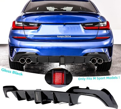 FOR BMW 3 SERIES G20 320I 330I M-SPORT REAR DIFFUSER W/LED LIGHT GLOSS BLK 19-22