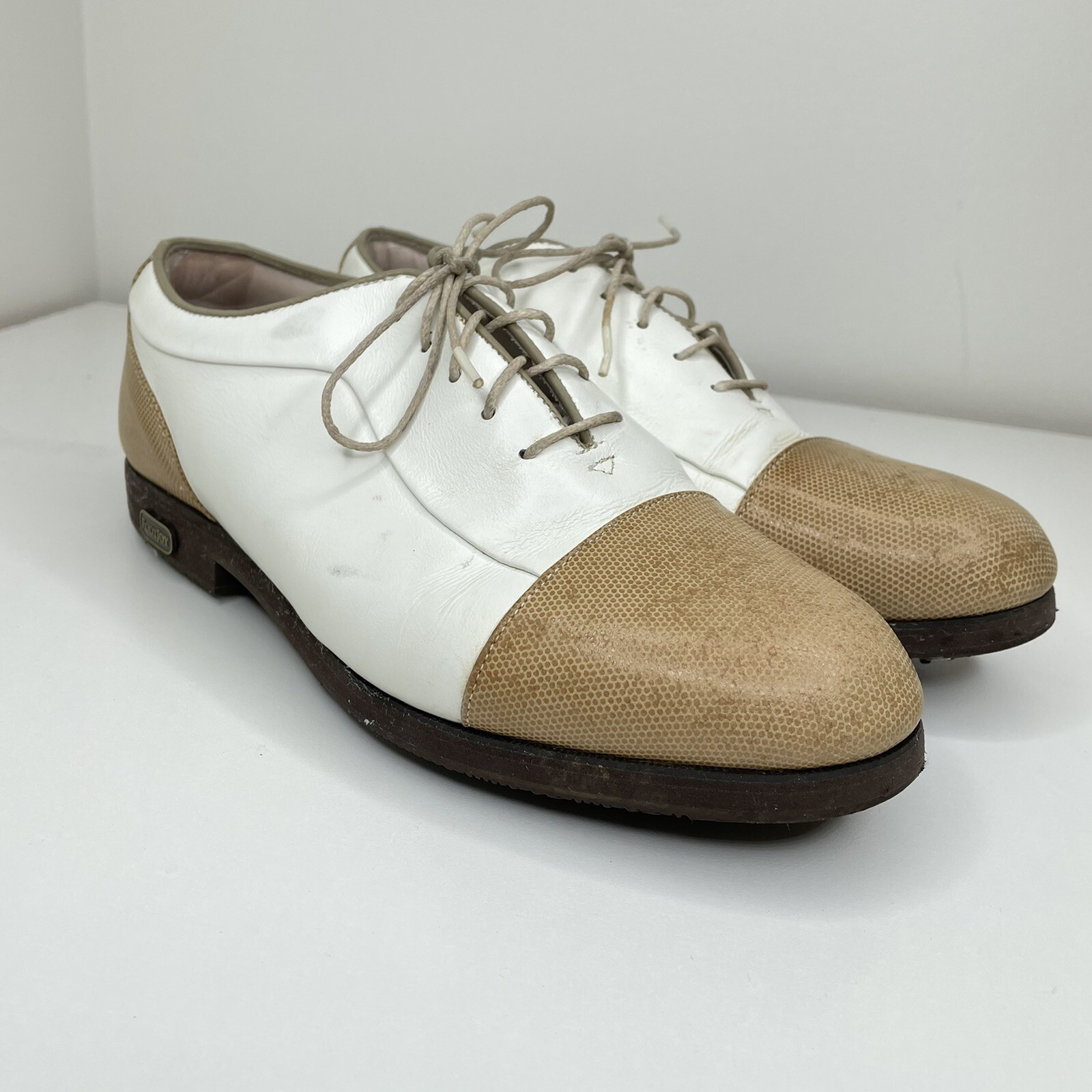 FootJoy Europa Collection White Tan Soft Spike Golf Shoes Women Size 8.
