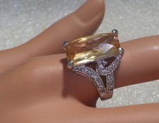 STERLING RING WITH APRICOT FACETED COLOR CRYSTAL SIZE 7.5