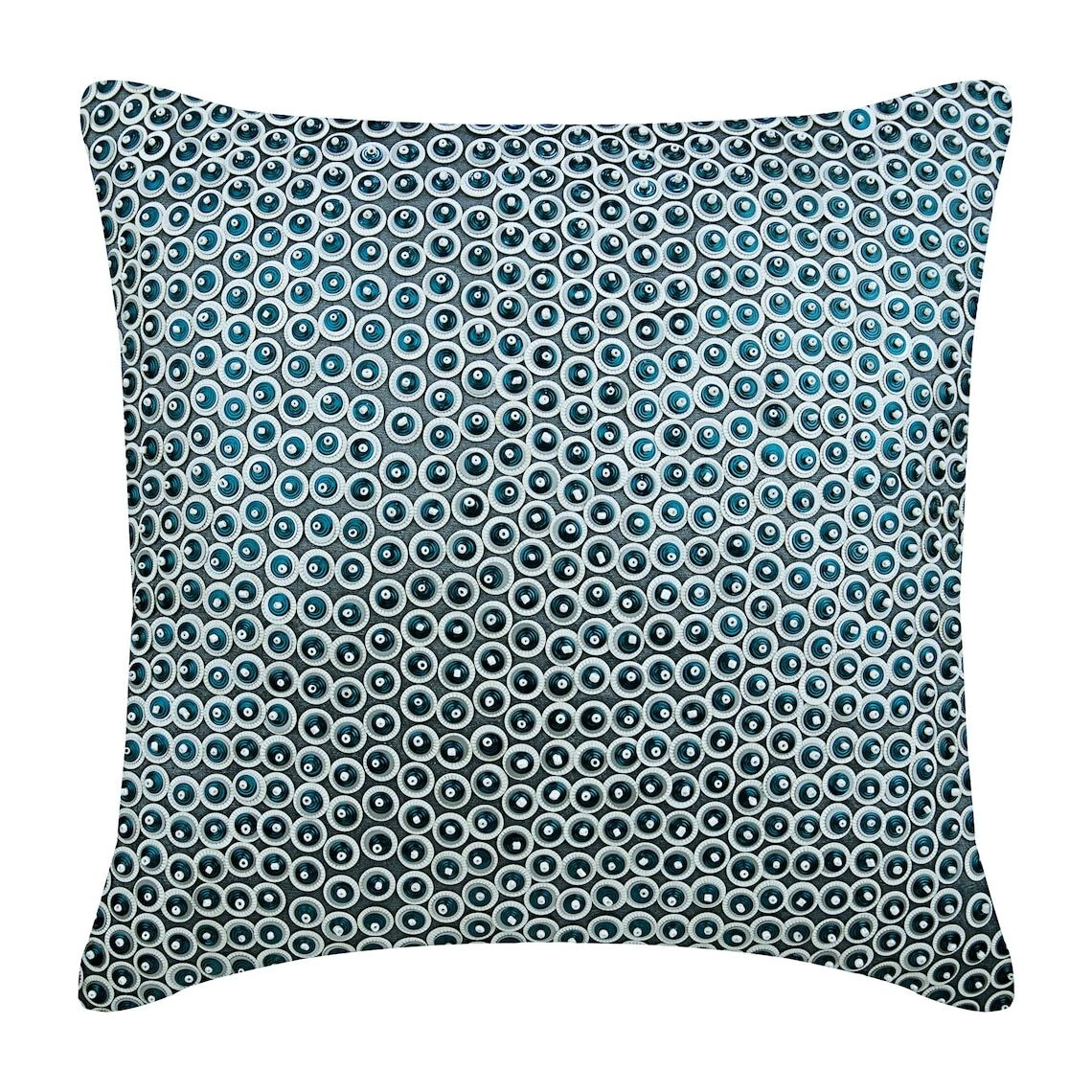 Square Decorative Pillow Cover Blue 16"x16", Home Decor Silk - Metal Daze