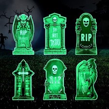 6 Pack Halloween Tombstone Yard Stakes - Halloween Yard Decorations Graveyard