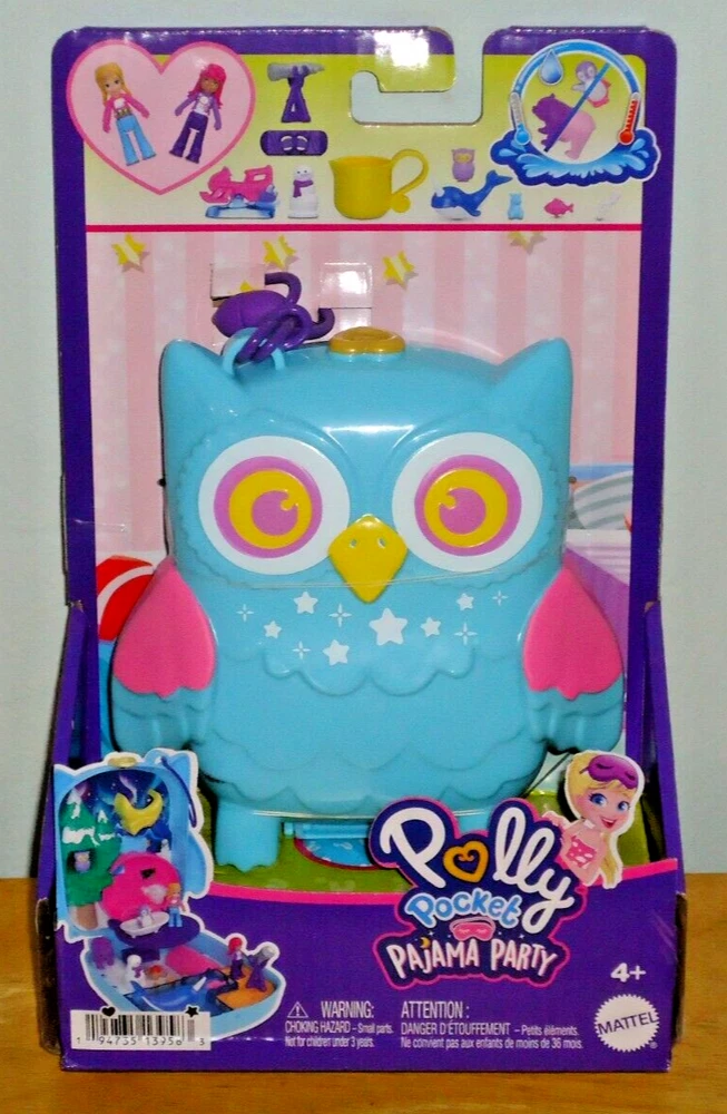 POLLY POCKET Pajama Party Snowy Sleepover Owl Compact Mini Doll Playset Mattel