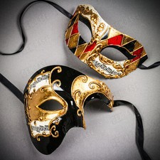 Bkack Gold Phantom Opera Musical Venetian Masquerade Halloween Couple Mask K32