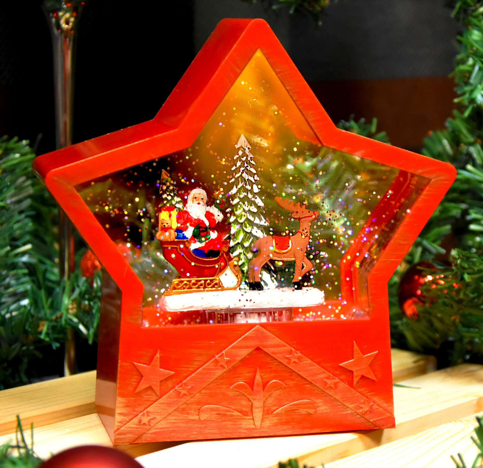 Christmas Snow Globe Lantern Water Spinner LED Glitter Xmas Light