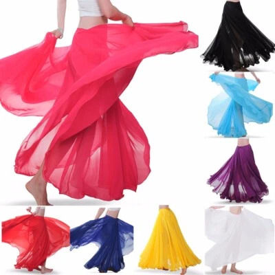 360 Full Circle Skirts Chiffon Long Swing Belly Dance Costume Tribal Maxi Jupe