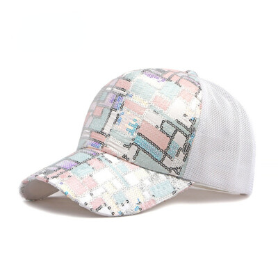 Women Glitter Sequin Baseball Cap Casual Mesh Trucker Hat Outdoor Sun Hat