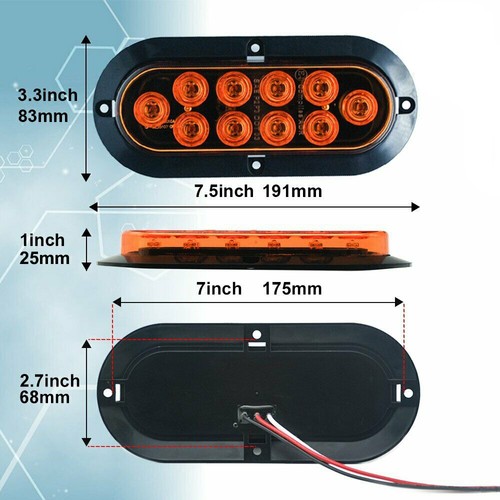 2X 6" inch Led Amber Oval Turn Signal Stop Tail Lights Truck Trailer RV