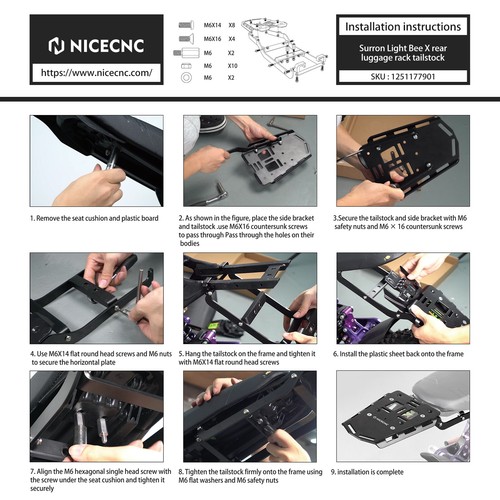 NiceCNC Rear Luggage Tail Rack For Surron light bee X S L1E For Segway X260 X160 - Foto 9 di 12