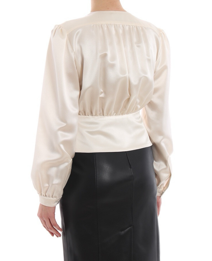 Camicetta drappeggiata in raso crepe Saint Laurent nuova con bottoni taglia small F36