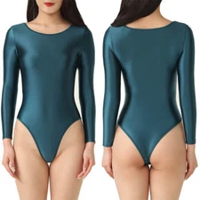 Womens Oil Shiny Glossy Bodysuit Catsuit Hook & Eye Open Crotch Leotard Lingerie
