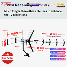 Digital Outdoor HD TV Antenna Directional VHF UHF OTA Pole and Splitter