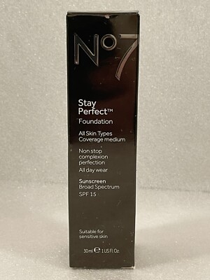 NIB No7 Stay Perfect Foundation 1 oz All Skin Types All Day Ex10/22 Deeply Honey