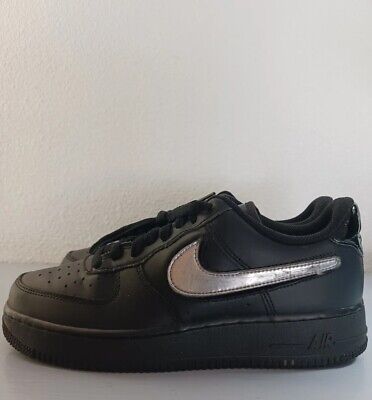 Nike Air Force 1 Removable Swoosh Black Metallic Silver Size 7.5