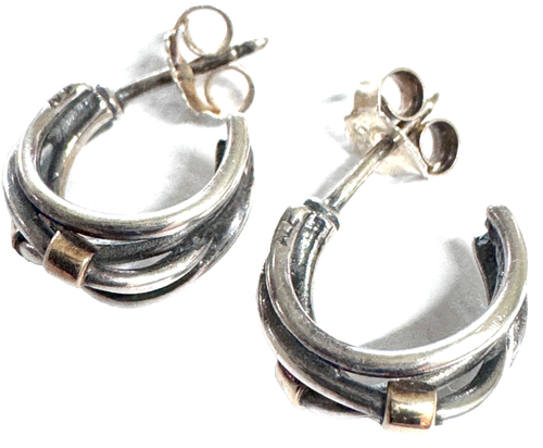 PANDORA Two Tone Intertwined Rope Hoop Earrings 14K Gold Silver 290263 Rare - Picture 4 of 6
